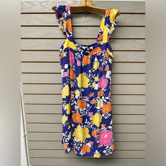 Vibrant Floral Mini Dress - Blue, Yellow, Pink, Orange - Picture 6 of 11